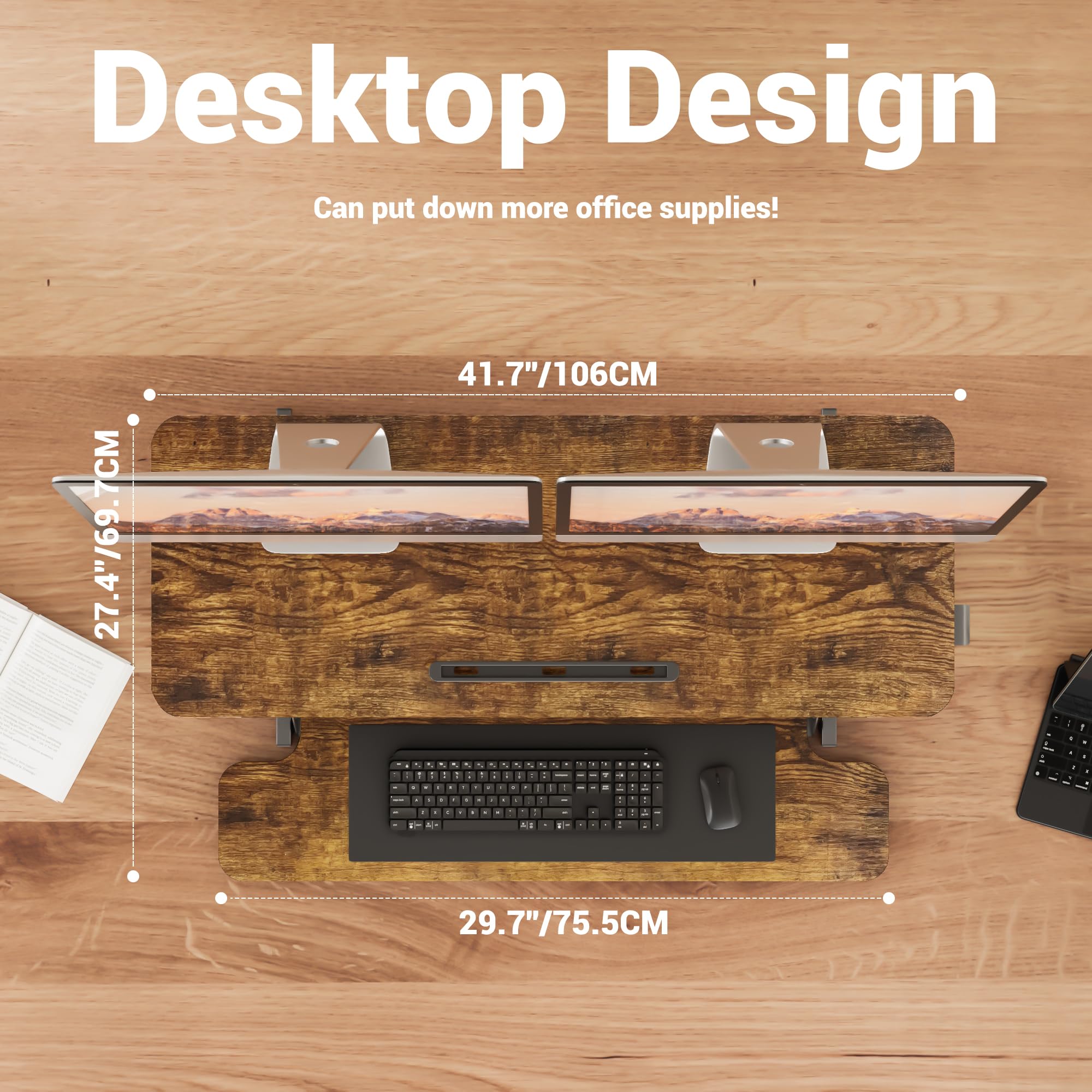 ERGOMAKER Standing Desk Converter, 36"/91cm Wide Height Adjustable Quick Sit to Stand Up Desk Riser for Dual Monitor