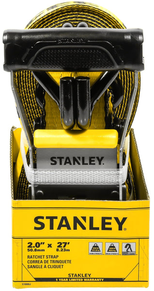 STANLEY S1007 Black/Yellow 1.5" x 16' Ratchet Tie Down Straps - 1,100 lb Safe Working Load / 3,300 lb Break Strength, 2 Pack
