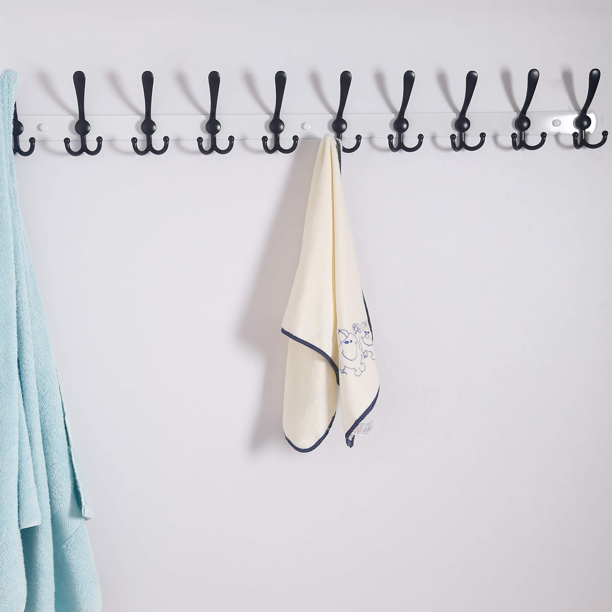 Dseap Wall Mounted Coat Rack - 96cm Long 10 Tri Hooks, Heavy Duty Stainless Steel Metal Coat Hanger Rail Wall Hooks for Coats Hats Clothing Clothes