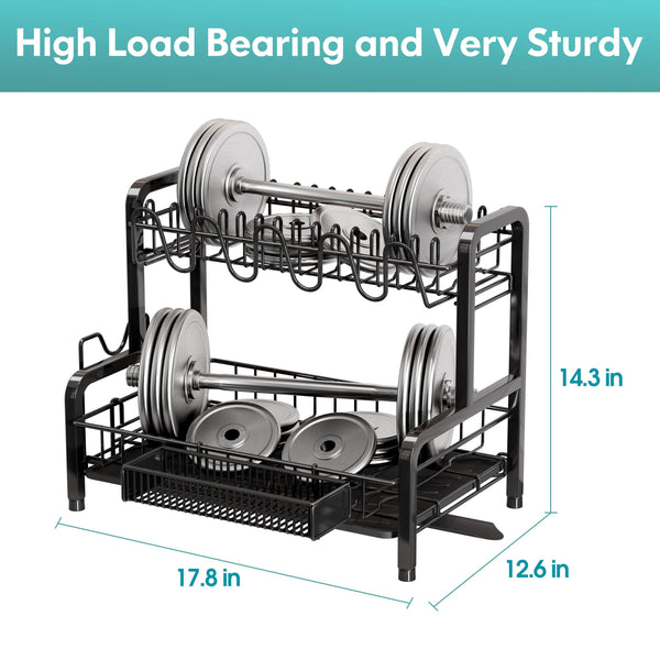 2 Tier Dish Drying Rack, Stainless Steel Dish Drainer, Dish Drainer Rack with Drip Tray, Dish Rack with Swivel Spout, Sink Drainer Rack with Utensil