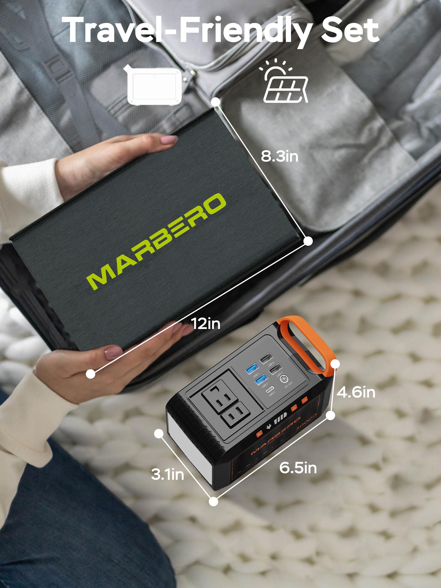 MARBERO Portable Power Station 98Wh Large Battery Pack 100W(150W Peak) Solar Generator Camping Backup with AC Plug Socket with LED Light for Outdoor Adventure RV Trip Home Blackout Emergency