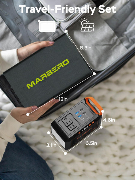 MARBERO Portable Power Station 98Wh Large Battery Pack 100W(150W Peak) Solar Generator Camping Backup with AC Plug Socket with LED Light for Outdoor Adventure RV Trip Home Blackout Emergency