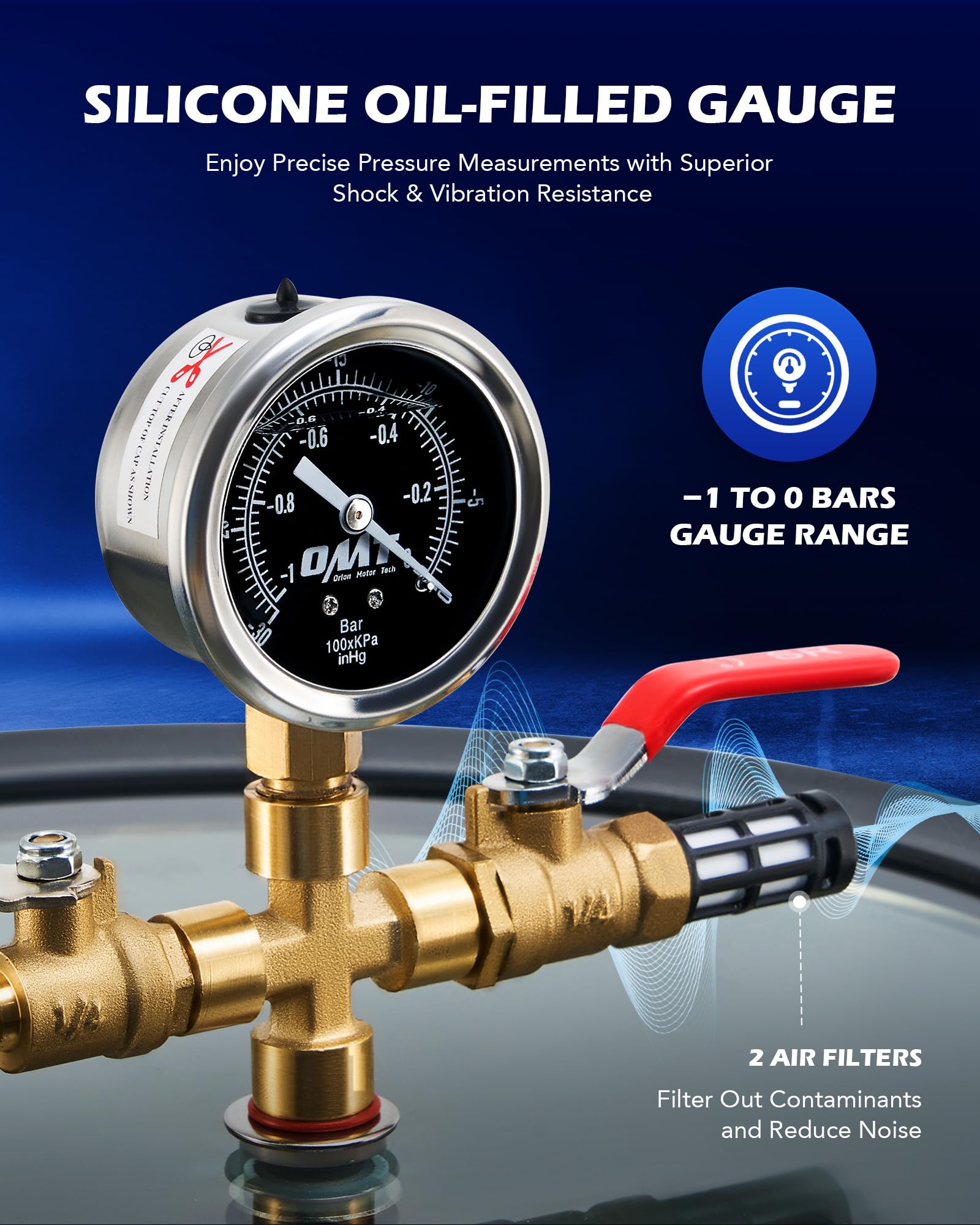 ORION MOTOR TECH 18.9 L Vacuum Chamber with Pump Kit, 3.5 cfm Vacuum Pump and Chamber Kit with Tempered Glass Lid 1.5 m Hose, Vacuum Degassing Chamber Kit for Stabilizing Wood Degassing Silicone Resin