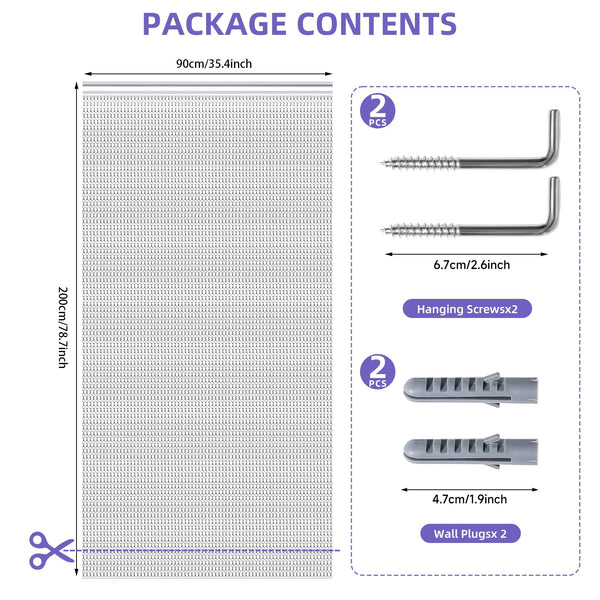 Gluwoer Aluminium Chain Curtain 90 x 200cm Metal Door Fly Screens Insect Control Curtain for Doorways (Silver)