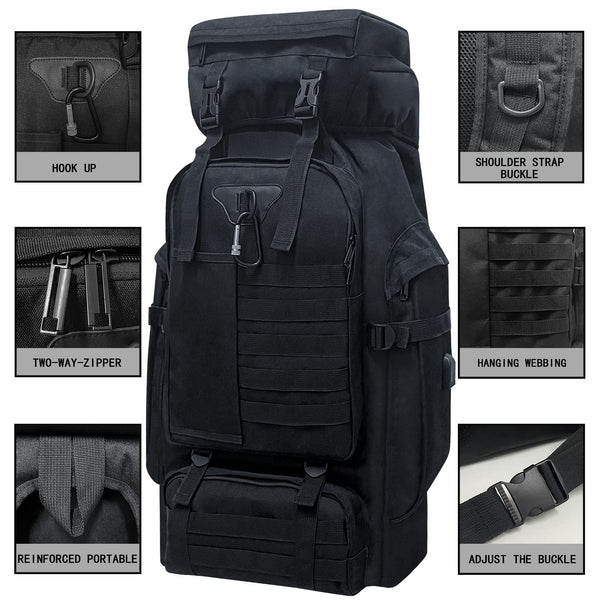 Wesoke 80L 100 liters Camping Hiking Backpack for Men, Extra Large Survival Hunting Backpack, Waterproof Big Molle Military Tactical Rucksack, Oversized Outdoor Sport Travel Daypack
