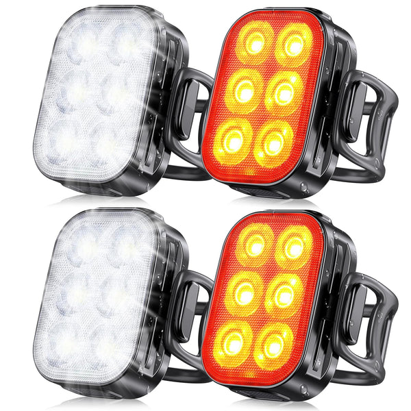 Glangeh Bike Lights Ultra Slim, Rechargeable Bicycle Lights Front and Rear, 4+6 Modes Bike Light, Waterproof IP65 Cycle Lights for Road Safety, 1.5 Hrs Fast Charging Bike Light Cycling Headlights Set