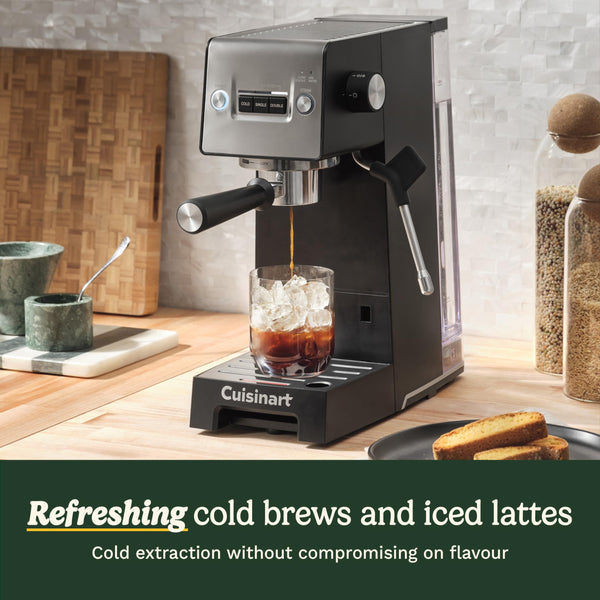 Cuisinart® Slim Espresso Machine | Espresso, Americano, Cold Brew | Integrated milk frother for Lattes and Cappuccino | 15-Bar Pressure, Bottomless Portafilter |Compact Design, Travel Mug Compatible