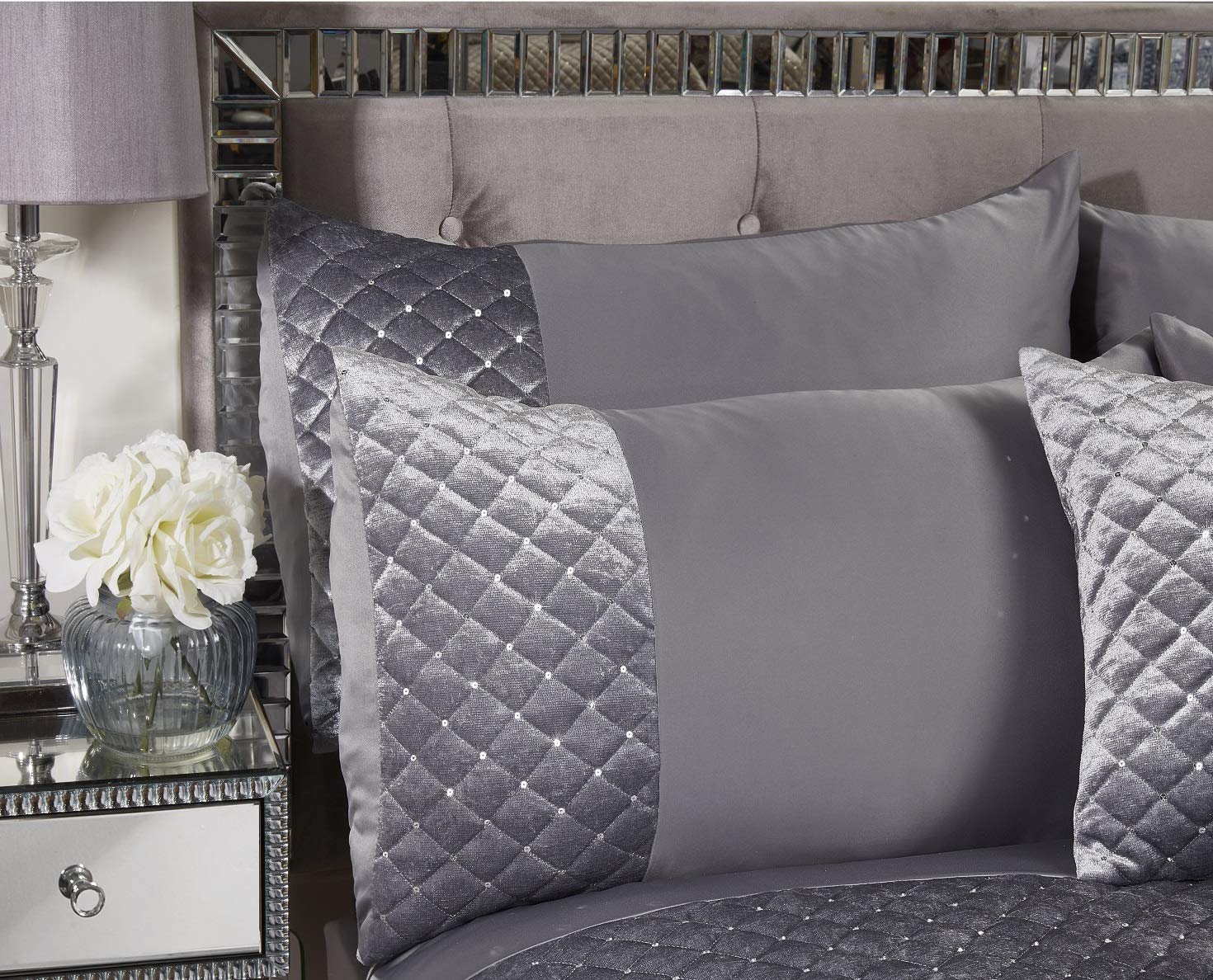 Emma Barclay Glamour - Quilted Sequin Velvet Duvet Set in Silver - Super King Bed