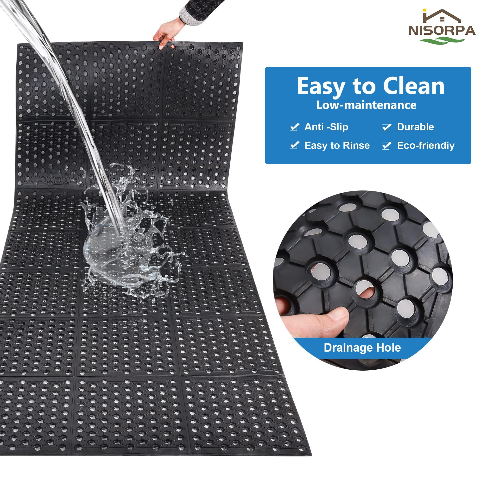 Nisorpa Large Outdoor Entrance Rubber Mats, 90cm x 210cm Heavy duty Rubber Drainage Mat Anti Fatigue Mat Non Slip Commercial Doormat with Drainage