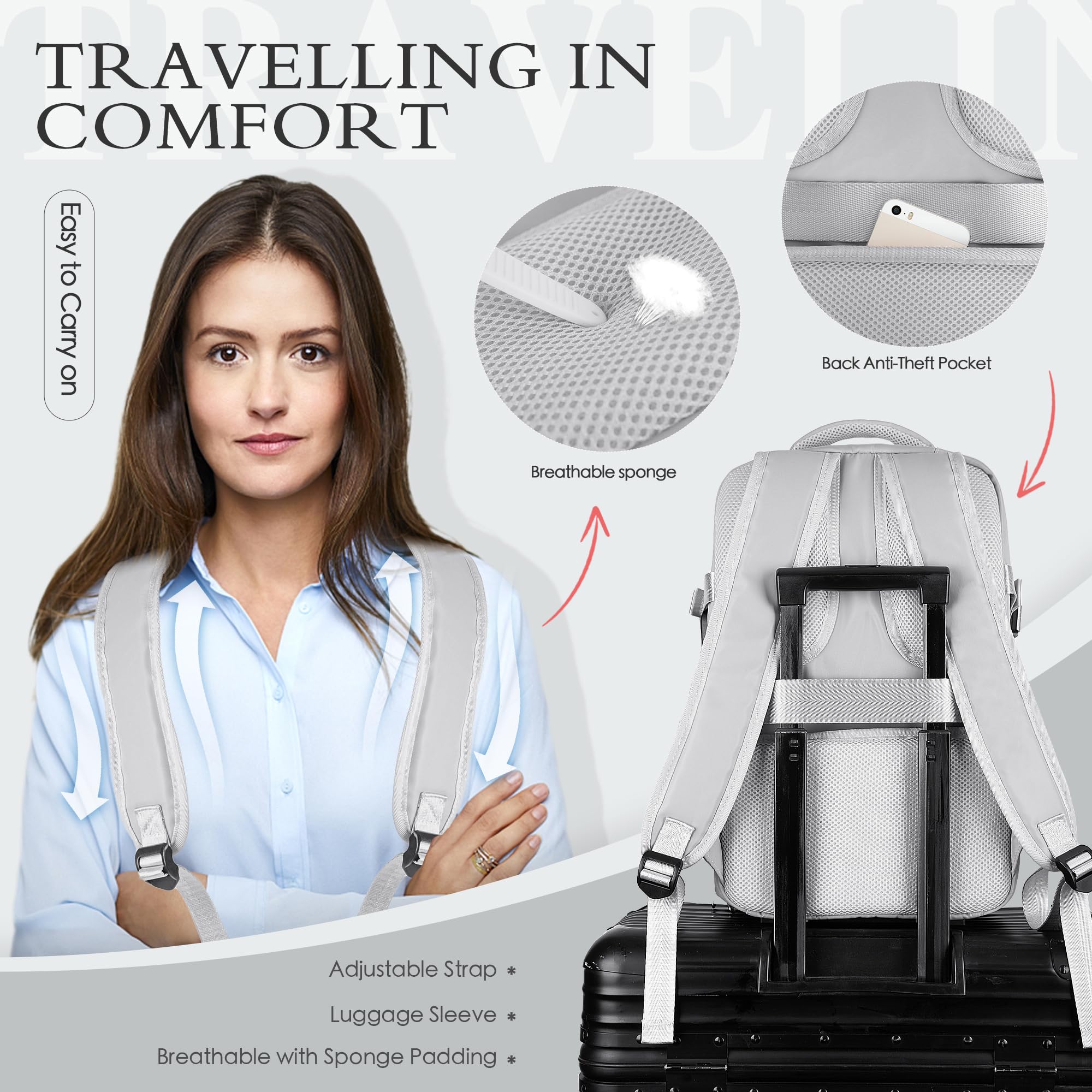 for Ryanair Cabin Bags 40x20x25 Underseat Cabin Bag Carry Ons Hand Luggage Bag Travel Backpack Cabin Size for Ryanair Backpack with Charging Hole