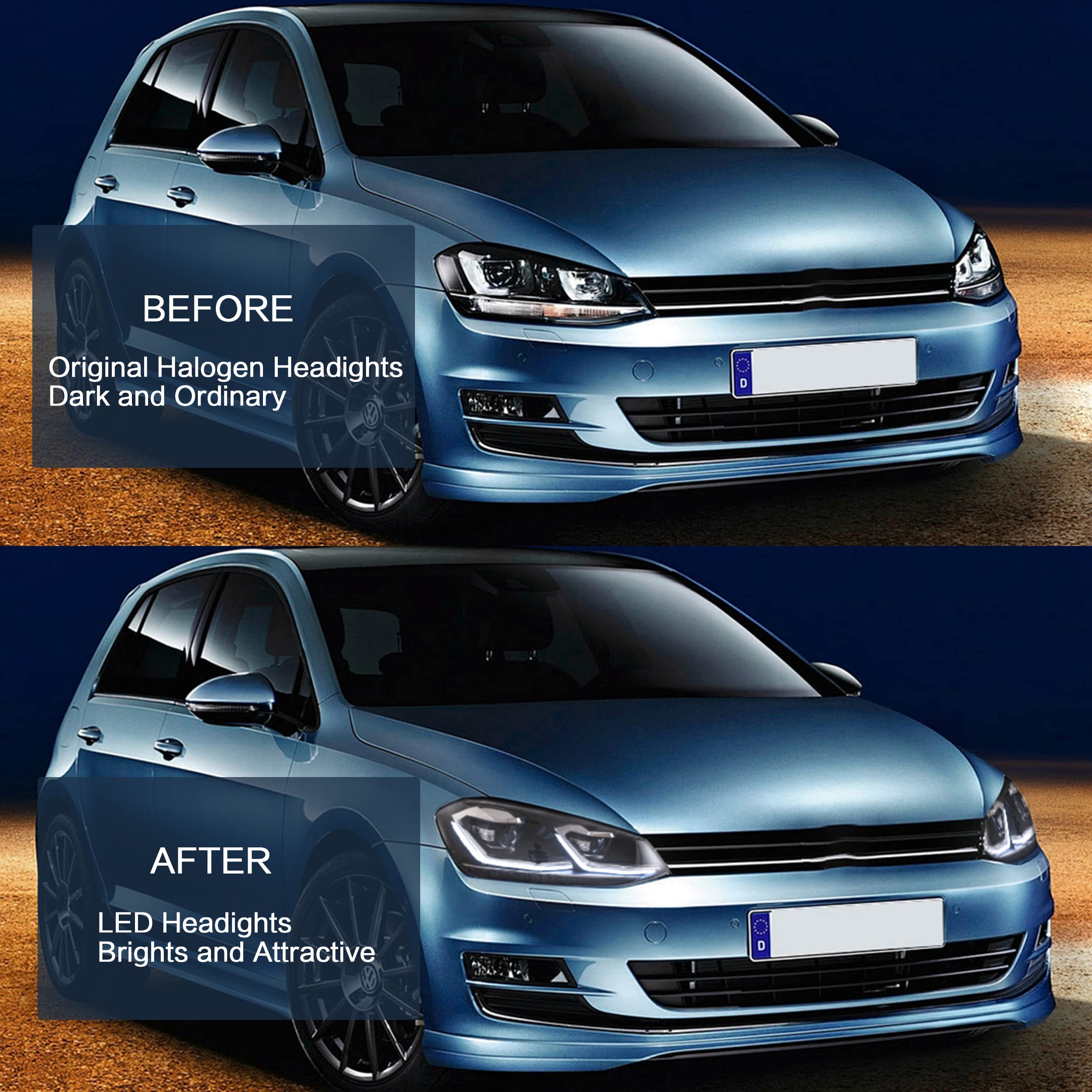 VLAND Headlights Compatible with Golf 7 MK7 TDI TSI 2013-2017, Front Lights with Sequential Indicator, Red Line Headlamps