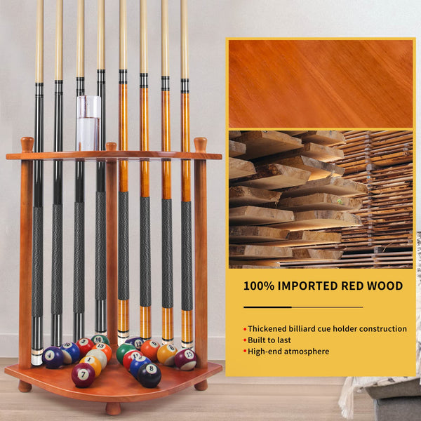 Aklot Pool Cue Rack, Pool Cue Holder, Billiard Cue Racks with 16 Ball Holders,Drink Holder,Holds 8 Sticks and Full Set of Pool Balls