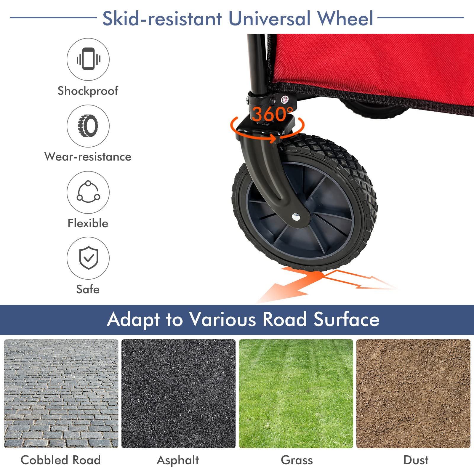 COSTWAY Folding Camping Wagon, Collapsible Beach Garden Trolley with Cup Holders and Adjustable Handle, Canvas Transport Utility Cart for Shopping Gardening Sporting Events (Navy Blue)