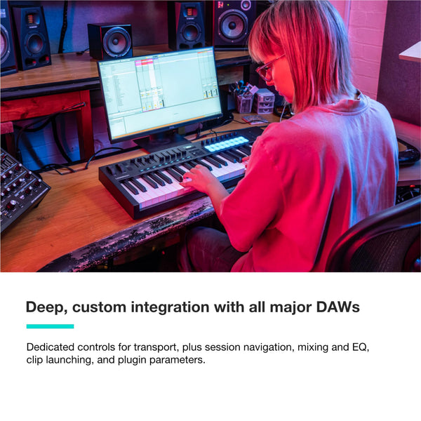 Novation Launchkey Mini 25 [MK4] — Portable 25 Mini-Key, USB, MIDI Keyboard Controller with DAW Integration. Chord Mode, Scale Mode, Drum Pads, and Arpeggiator. Includes Music Creation Software Bundle