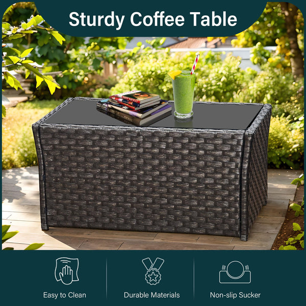 4 Piece Rattan Garden Furniture Sets, Patio Conservatory Set, Include Rattan loveset Sofa, Chair, Glass Coffee Table