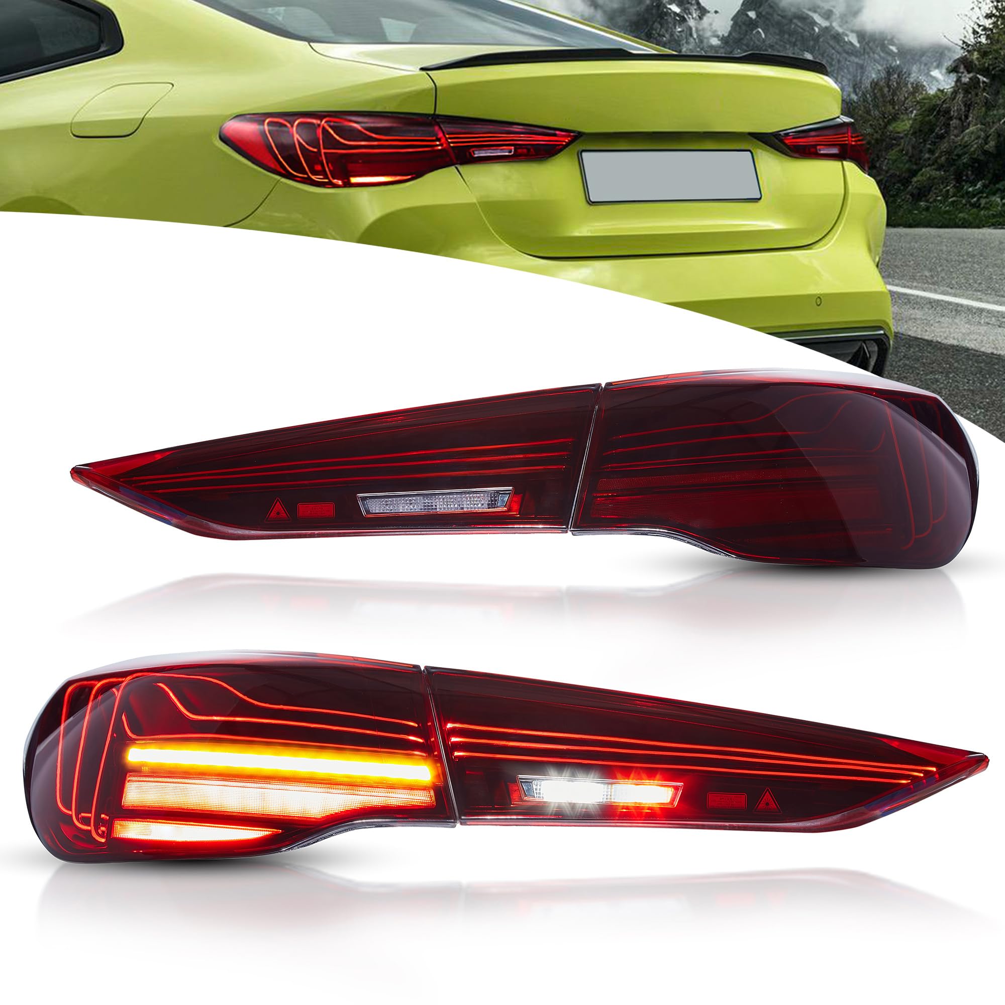 VLAND OLED Rear Lights Compatible With 4 Series G22/G23/G26, M4 G82 G83 2021-2023, Tail Lights Assembly w/Startup dynamic display - Smoked