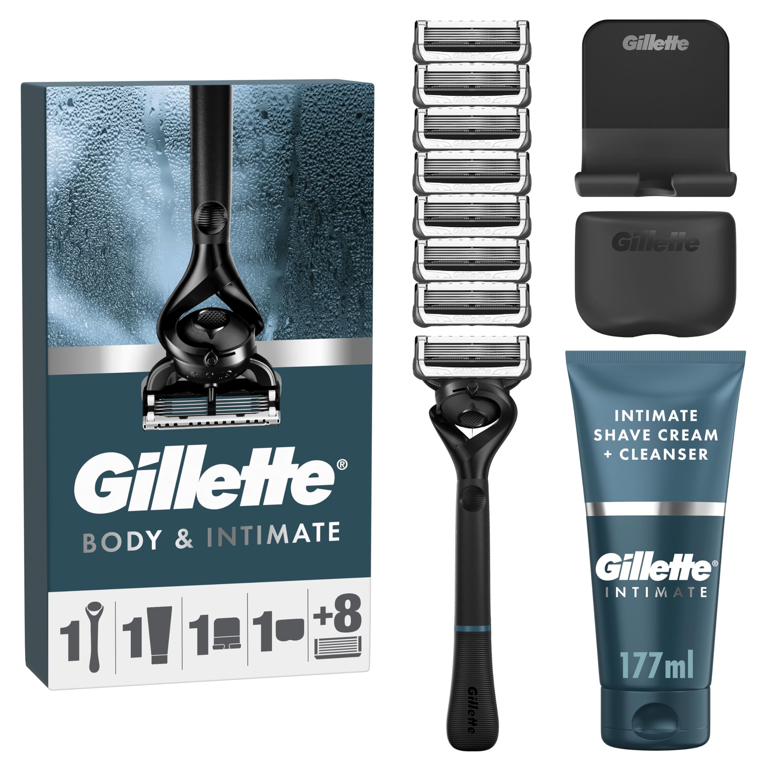 Gillette Intimate Body Hair Trimmer for Men, Pubic Hair and Ball Trimmer, Waterproof, Cordless Men's Body Groomer for Wet & Dry Shaving, Lifetime Sharp Blades,SkinFirst i3