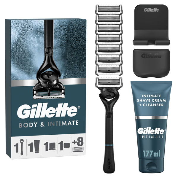 Gillette Intimate Body Hair Trimmer for Men, Pubic Hair and Ball Trimmer, Waterproof, Cordless Men's Body Groomer for Wet & Dry Shaving, Lifetime Sharp Blades,SkinFirst i3