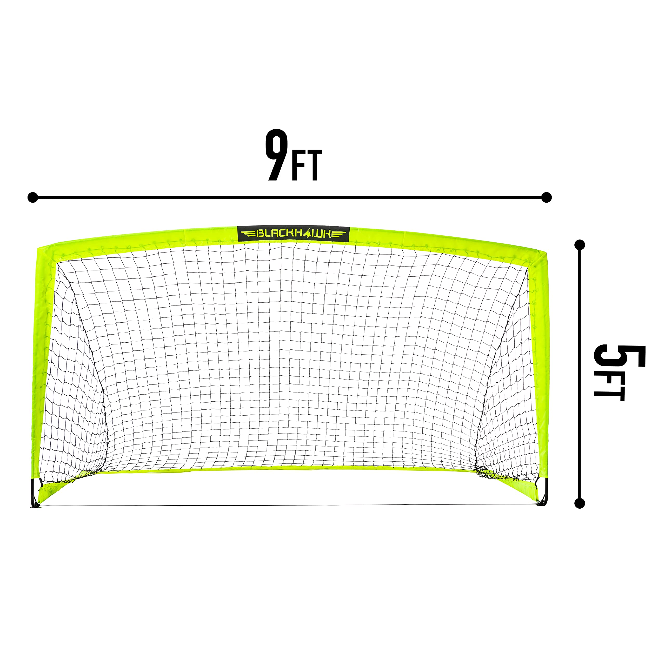 Franklin Sports Blackhawk Backyard Soccer Goal - Portable Kids Soccer Net - Pop Up Folding Indoor + Outdoor Goals - 9' x 5'6" - Optic Yellow