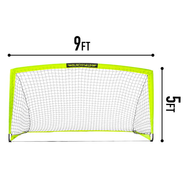 Franklin Sports Blackhawk Backyard Soccer Goal - Portable Kids Soccer Net - Pop Up Folding Indoor + Outdoor Goals - 9' x 5'6" - Optic Yellow