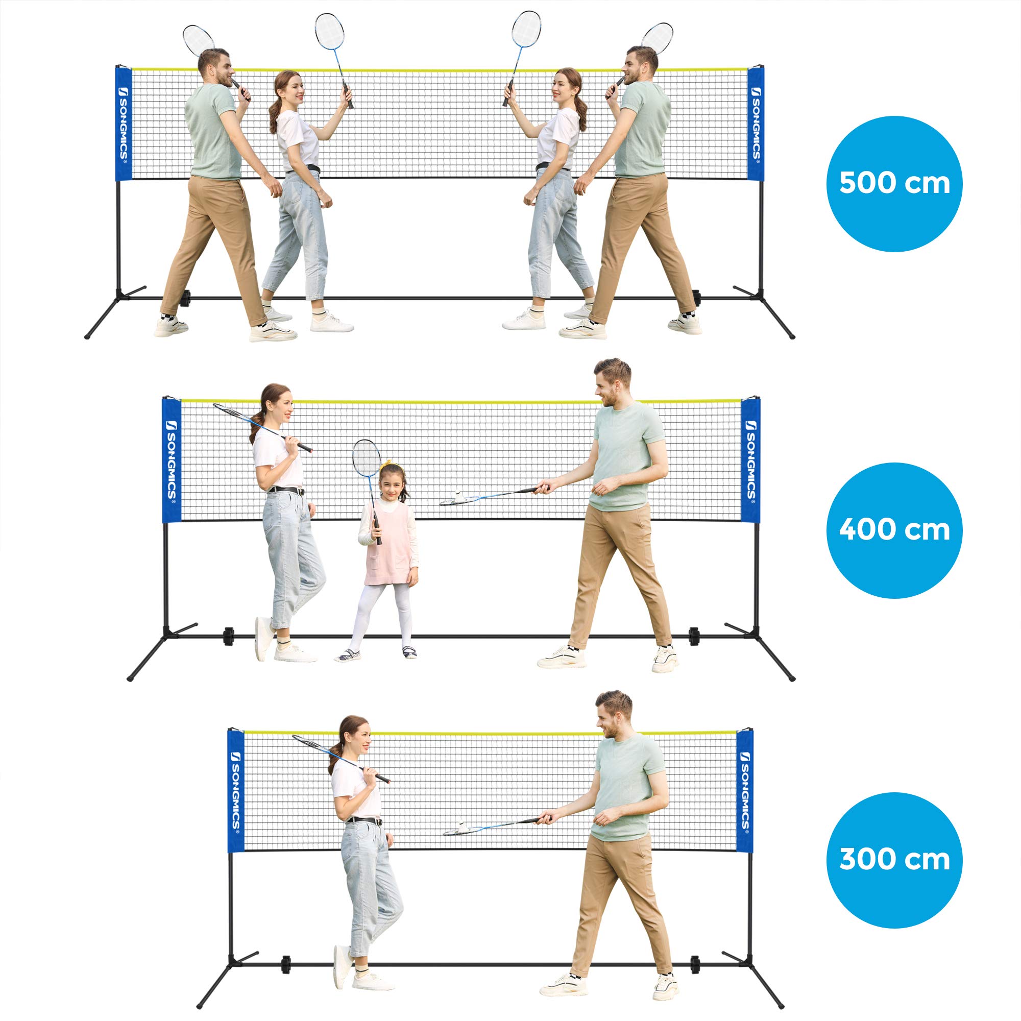 SONGMICS 3 m Badminton Net, Volleyball Net, Adjustable Poles Height, Portable Set for Tennis