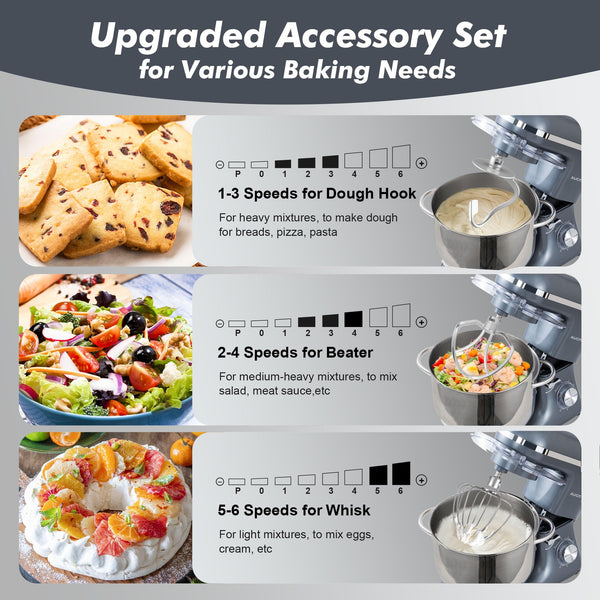 Aucma Stand Mixer, 6.2L Food Mixers for Baking, Electric Kitchen Mixers with Bowl, Dough Hook, Wire Whip & Beater (6.2L, Black)