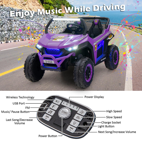 Kids Electric UTV, 2-Seater 12V Battery Powered Toy Car with Remote Control, Lights, Bluetooth, MP3, USB, FM, High/Low Speed & Suspension Spring, Children Ride on Car for 3-8 Years Old (Yellow)