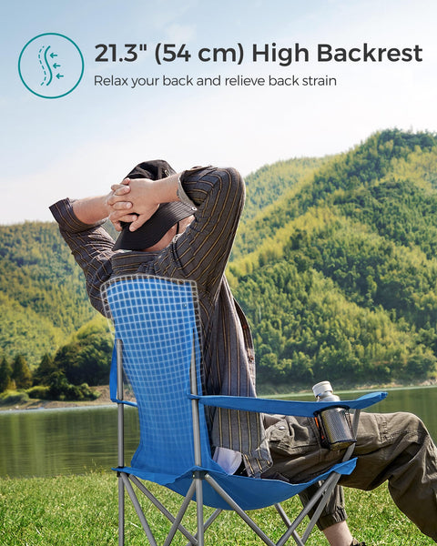 SONGMICS Set of 2 Folding Chairs, Camping Chairs, Comfortable Heavy Duty Structure, Max. Load 150 kg, with Drink Holder, Outdoor Chair