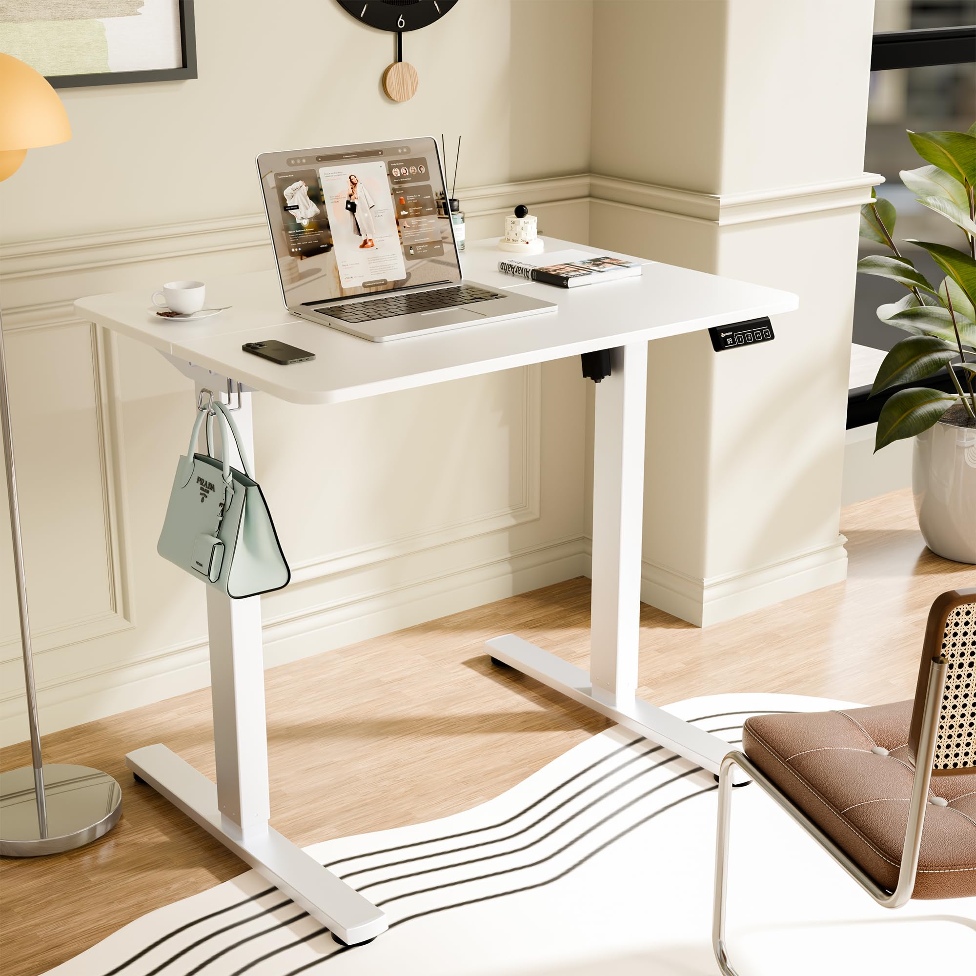 ERGOMAKER Electric Height Adjustable Standing Desk 80x60cm (31.5"x23.6"), Sit Stand Desk with Splicing Top for Home Office (Black Frame + Black Desktop)