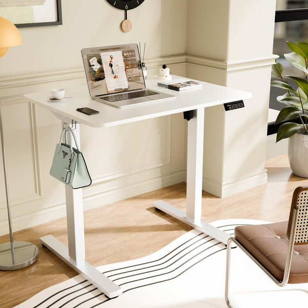 ERGOMAKER Electric Height Adjustable Standing Desk 80x60cm (31.5"x23.6"), Sit Stand Desk with Splicing Top for Home Office (Black Frame + Black Desktop)