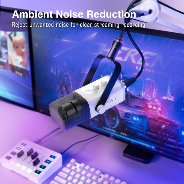 FIFINE XLR/USB Gaming Microphone, Studio Dynamic Streaming Mic, Computer Desktop Stand Microphone for Podcast, VoiceOver, Recording, with RGB, Mute, Monitoring Headphone Jack, Gain Knob, Black-AM8