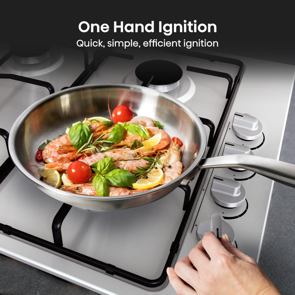 Hisense GM773XF 75cm 5 Burners Built-in Gas Hob with Easy Clean Surface, Wok Burner - Stainless steel