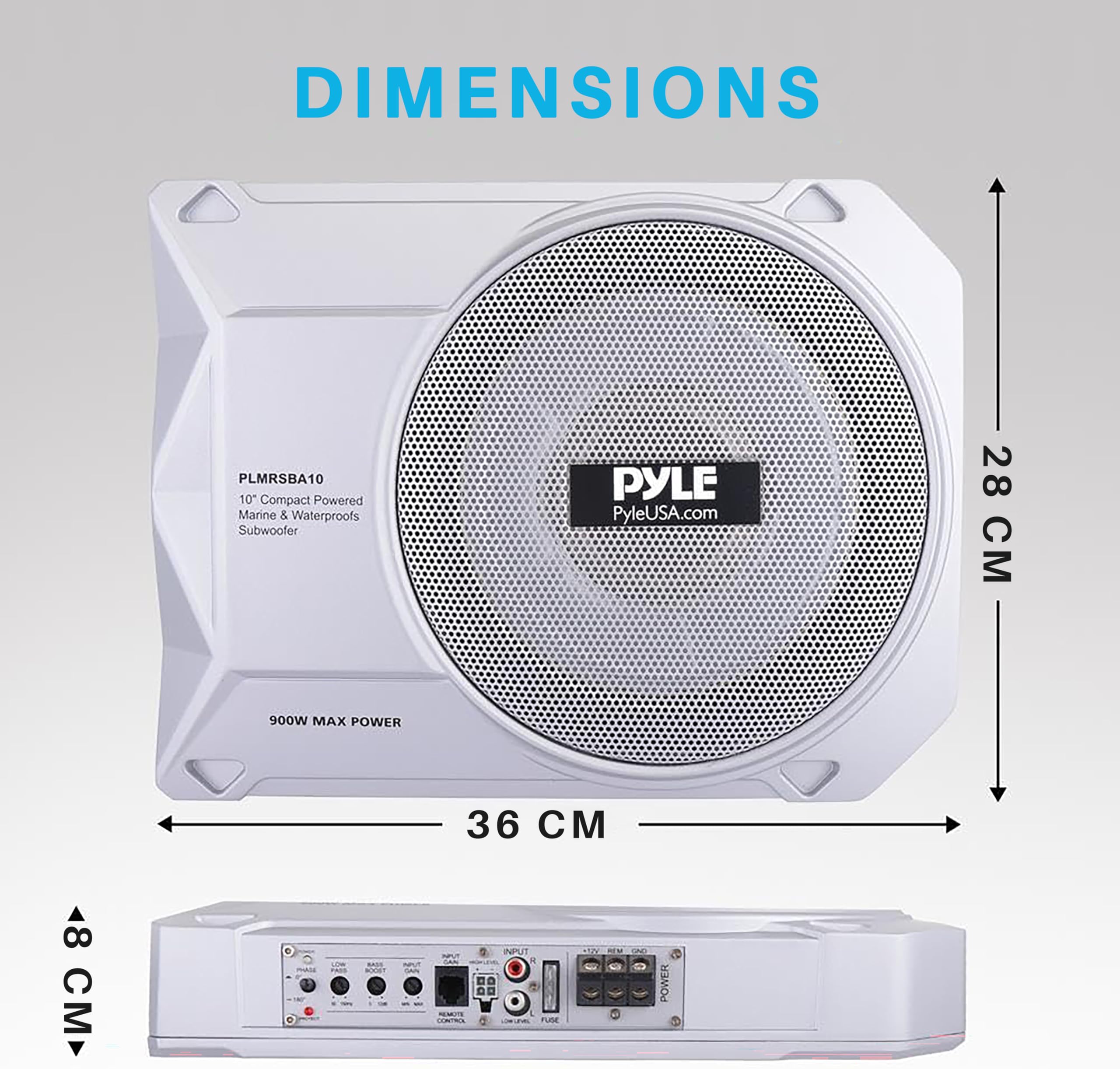 Pyle 8-Inch Low-Profile Amplified Subwoofer System - 600 Watt Compact Enclosed Active Marine Underseat Car Subwoofer with Built in Amp, Powered Car Subwoofer w/Low & High Level Inputs