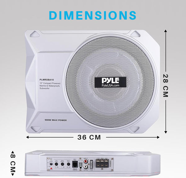 Pyle 8-Inch Low-Profile Amplified Subwoofer System - 600 Watt Compact Enclosed Active Marine Underseat Car Subwoofer with Built in Amp, Powered Car Subwoofer w/Low & High Level Inputs