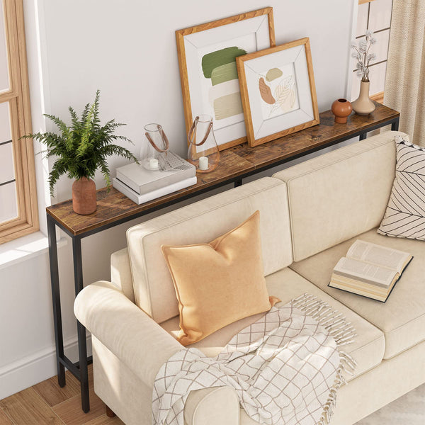 MAHANCRIS Console Table, 160 CM Narrow Long Sofa Table, Entryway Table, Industrial Sofa Table, Side Table, for Hallway, Living Room, Sturdy and