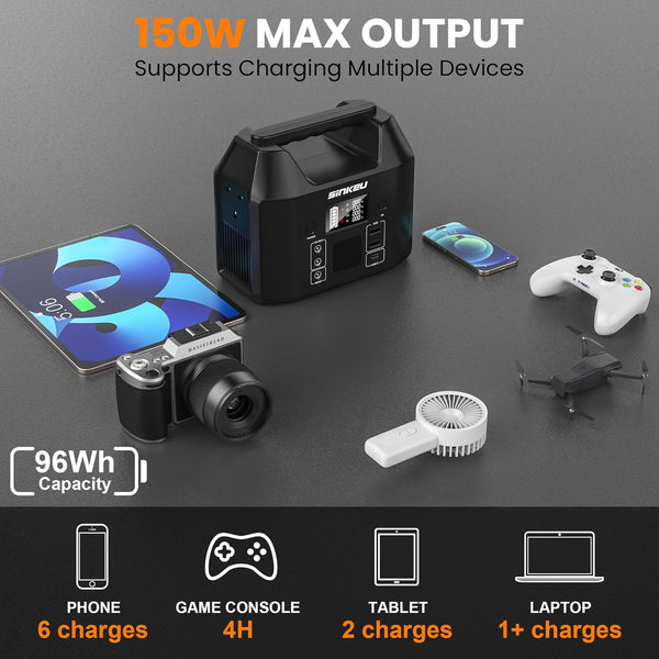 SinKeu 96Wh Portable Power Station with Solar Panel 40W, 30000mAh LiFePO4 Battery Solar Generator has 230V 150W AC Outlet/12V DC/USB, Backup Power for Camping Picnics Garden & Home Emergency