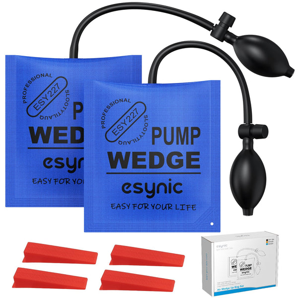 eSynic 3Pack Air Wedge Pump up Bag Inflatable Wedge Winbags Smooth TPU Air Bags for Lifting Door Air Wedge Door Lifter Pump Load-Bearing 297 Pounds/134KG with 4 Plastic Wedges-Blue