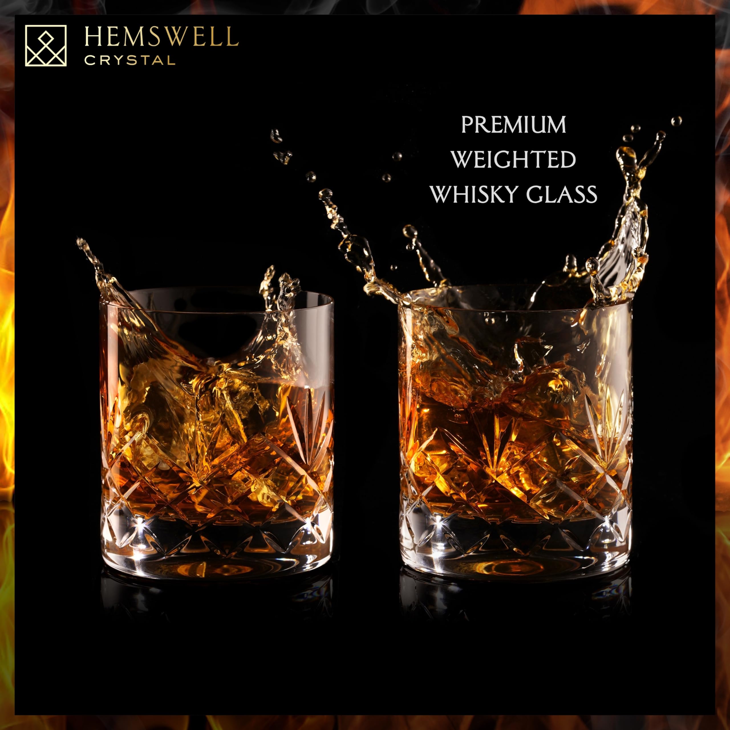 Hemswell Crystal Whiskey Glasses Set of 2 - Crystal Whisky Glasses 310ml - Cut Glass Whiskey Tumblers - Lead Free - Satin Lined Box - Glenrigg