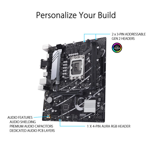 ASUS PRIME B760M-A WiFi D4 Intel LGA 1700, 4 x DIMM DDR4, 1 x Display Port, 2 x HDMI Ports