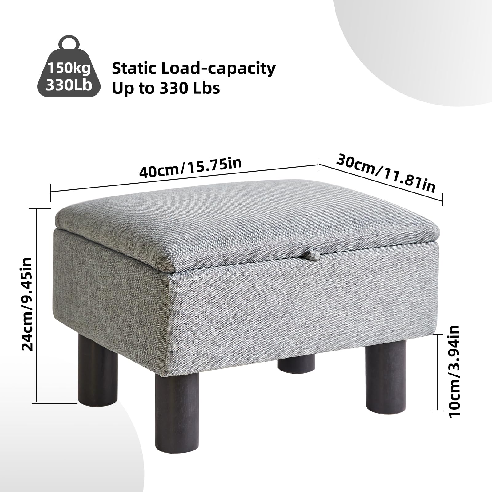 Aibiju Small Foot Stool with Storage, Small Storage Ottoman with Wodden Legs, Sofa Footrest Extra Seating for Living Room Bedroom, Blue Grey,