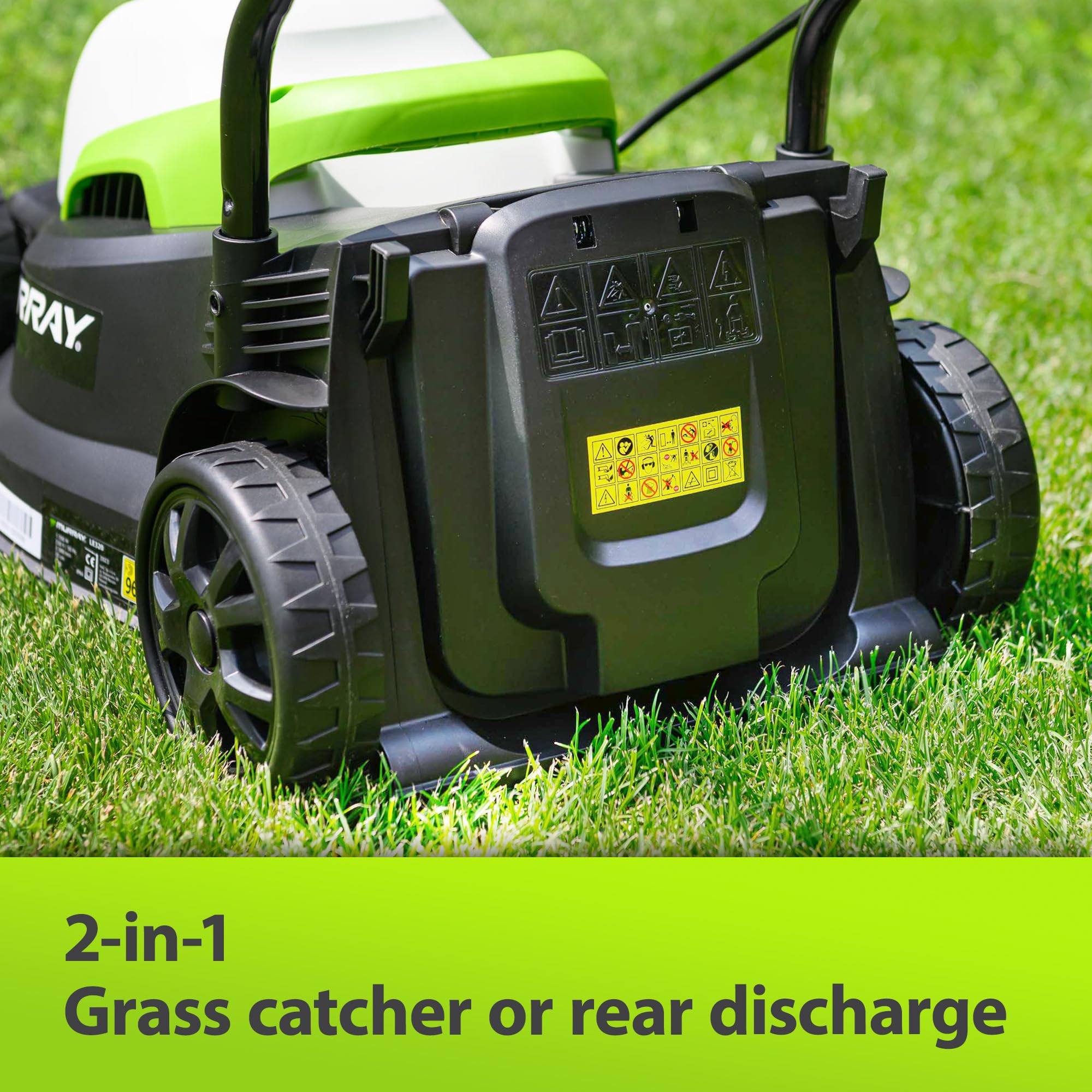 Murray Corded Electric Lawnmower 2-in-1 - Compact Lawn Mower 1200W/32cm with Grass Box 27L for Small Lawns - Ergonomic Soft Grip for Easy Grass Cutting, Overload Protection