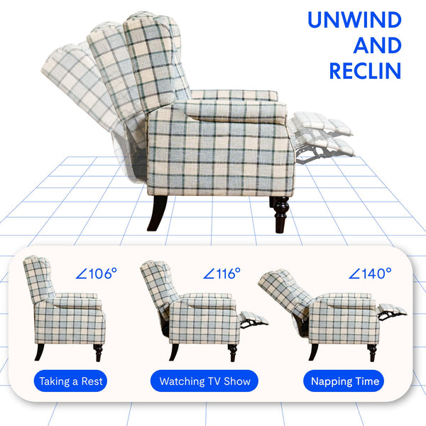 FLEXISPOT Recliner Chair Adjustable Armchair Single Seat Chair with Blanket for Relaxing Accent Chair Pushback for Living Room Bedroom Wing Back Reclining Sofa, Grey