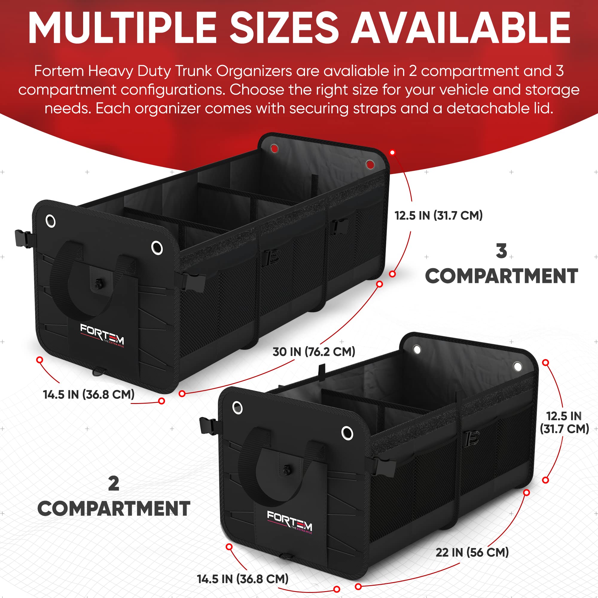 FORTEM Car Boot Organiser, SUV Boot Tidy, Trunk Storage, Collapsible Multi Compartment Car Organiser, Non Slip Bottom, Adjustable Securing Straps, Foldable Cover (65L)