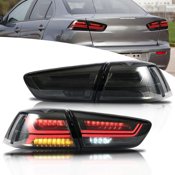 VLAND LED Rear Lights compatible with Lancer & EVO X 2008-2020 (Not Fit fortis/io), w/Sequential indicator, Driver & Passenger Side (Smoked dynamic 2)