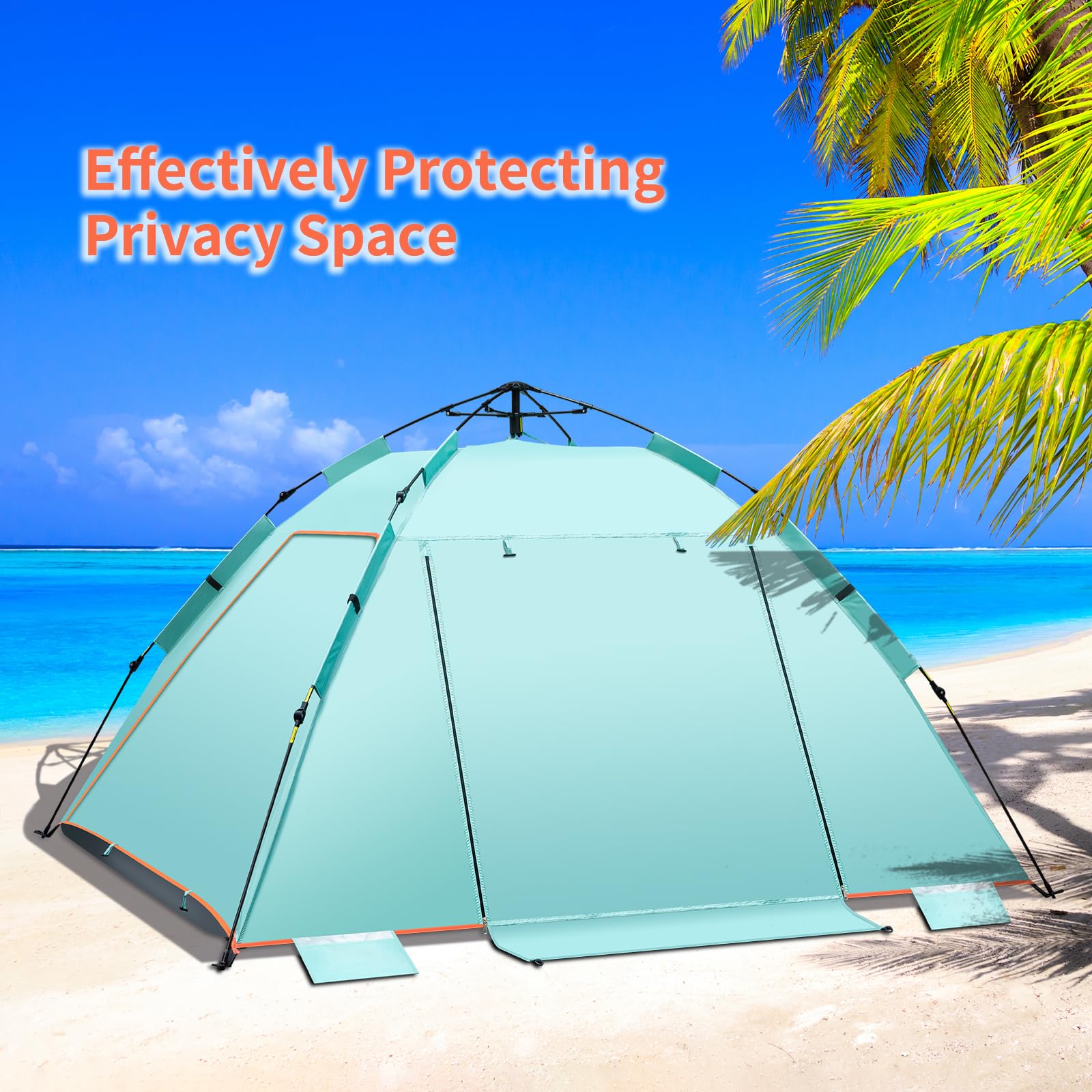 4-5 Person Instant Pop Up Automatic Beach Tent, Extra Large Portable Ventilated Automatic Beach Sun Shelter Tent, UPF 50+ Easy Setup Beach Tent for Picnic,Beach,Garden