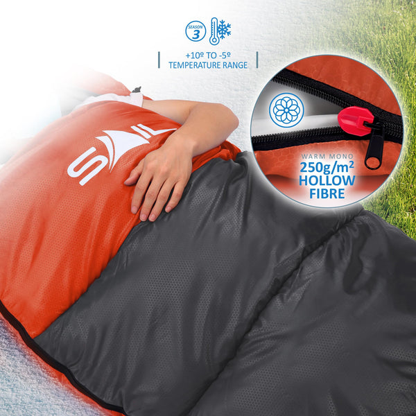 SAIL Sleeping Bag 3-4 Season Waterproof Indoor & Outdoor Use 1.3KG/2KG for Kids & Adults for Hiking, Backpacking and Camping