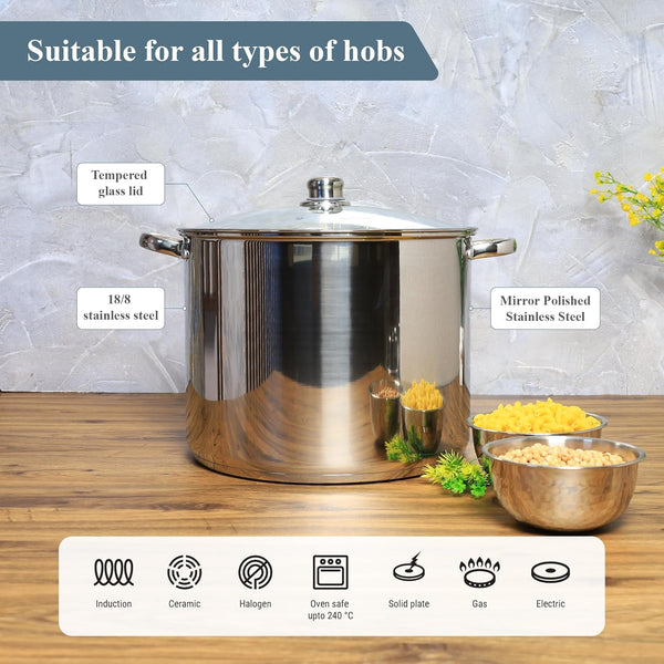 Buckingham Stainless Steel Stock Pot with lid Multipurpose Large Cooking Pot for Soups Stews (11 Litre)