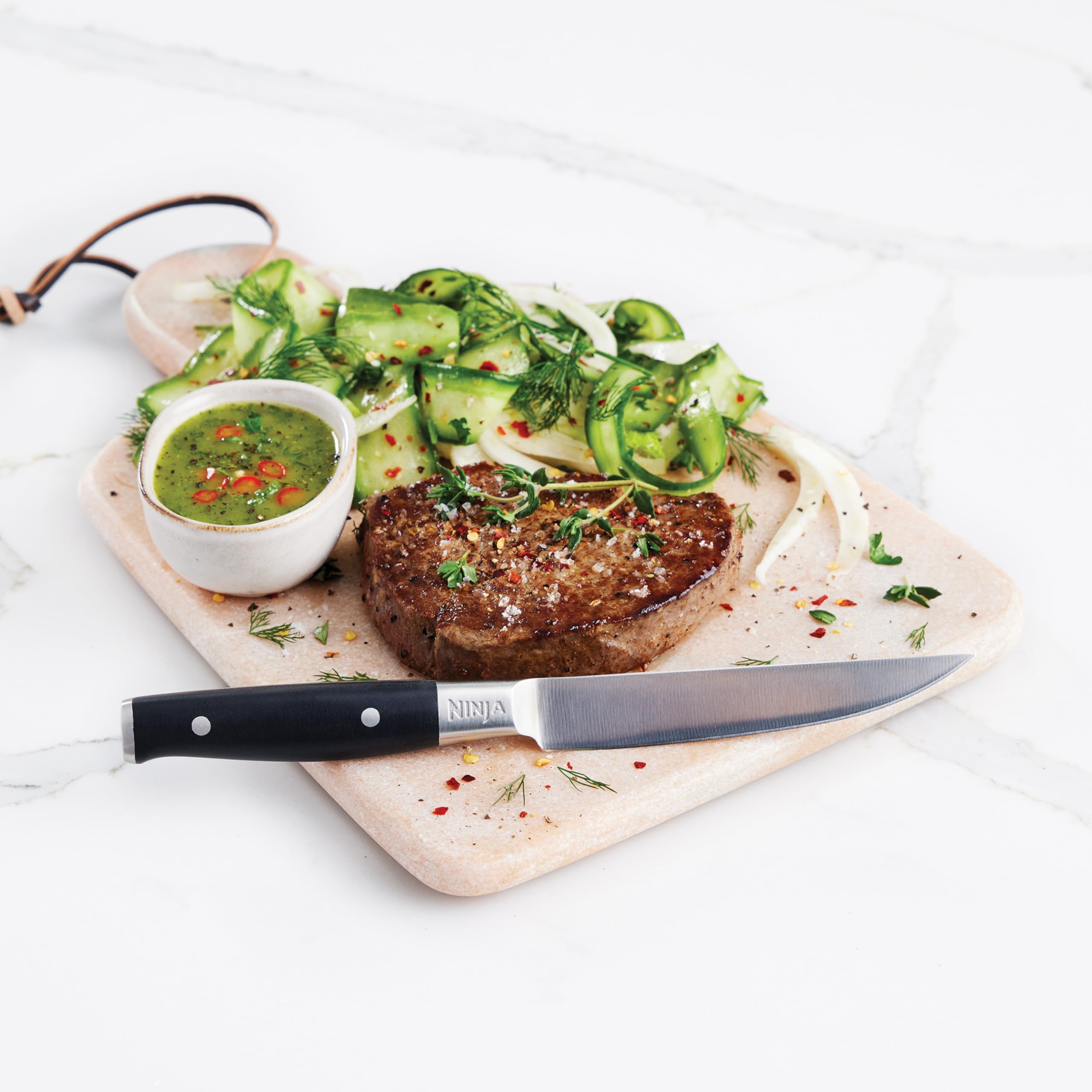 Ninja Foodi StaySharp Knife Block with Integrated Sharpener, 5-Piece Knife Set includes Chef, Bread, Slicing, Utility, Paring Knives, Stainless Steel K32005UK, Black