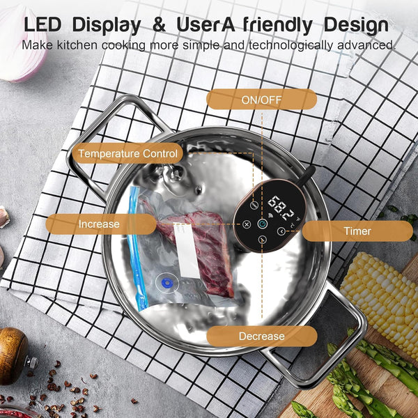Karinear WIFI Sous Vide Kit Set with Extractor Pump Sealed Bag Clip with Temperature Time LED Stainless Steel Precision Cooker Immersion Circulator