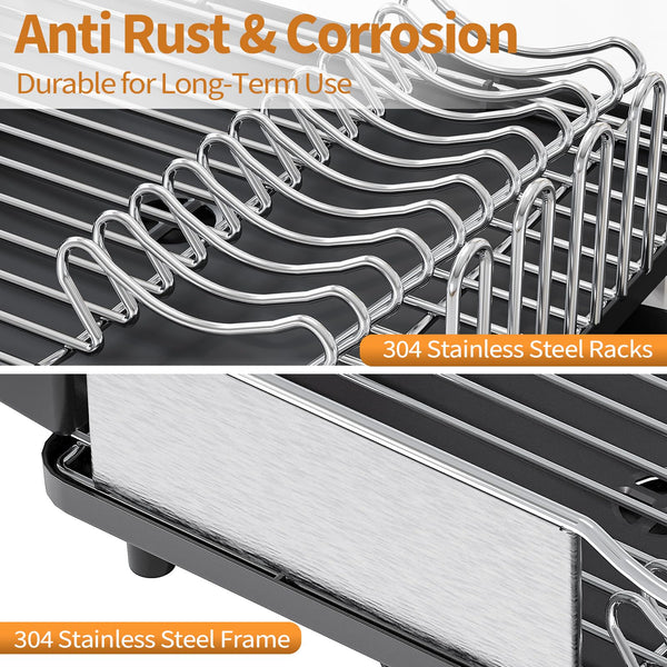 kingrack Dish Drainer Rack, Stainless Steel Dish Rack, Draining Board Rack with Anti-Rust Frame, Optional 2 Direction Spout Sink Drain Board Design,